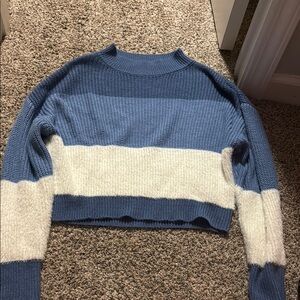 Blue and Cream Women's Sweater